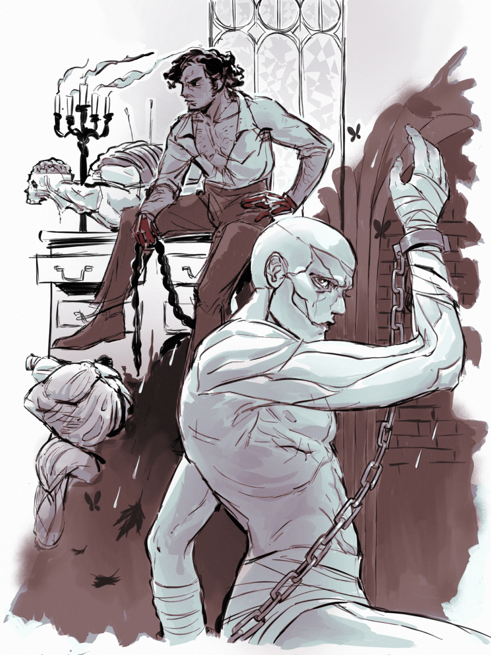 Sketch of Victor Frankenstein & the creature